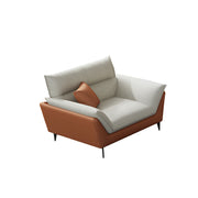 Two-toned sofa with a white backrest and brown seat on a white background